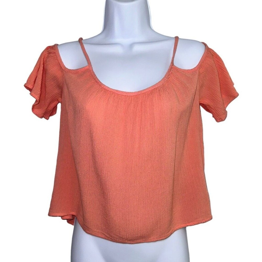 One Clothing Womens PeachTop Size XS Cold Shoulder Cropped Scoop Neck Gauze